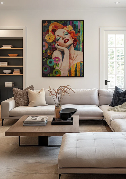 Glamorous Woman With Red Hair Colorful Pop Art Retro Painting