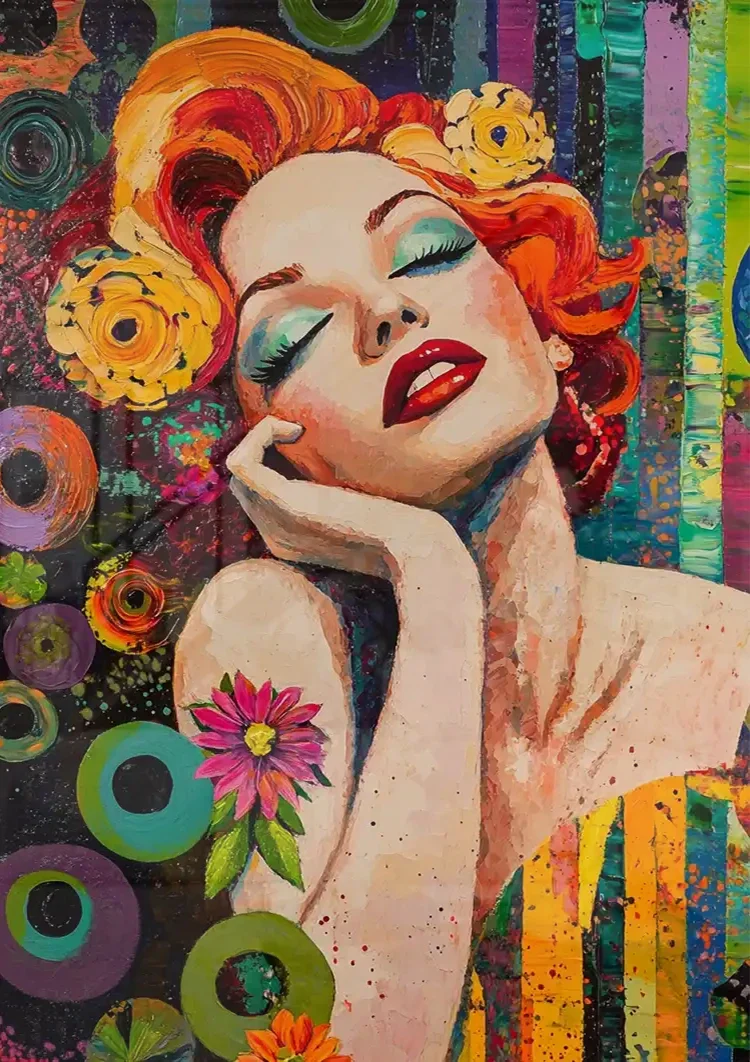 Glamorous Woman With Red Hair Colorful Pop Art Retro Painting