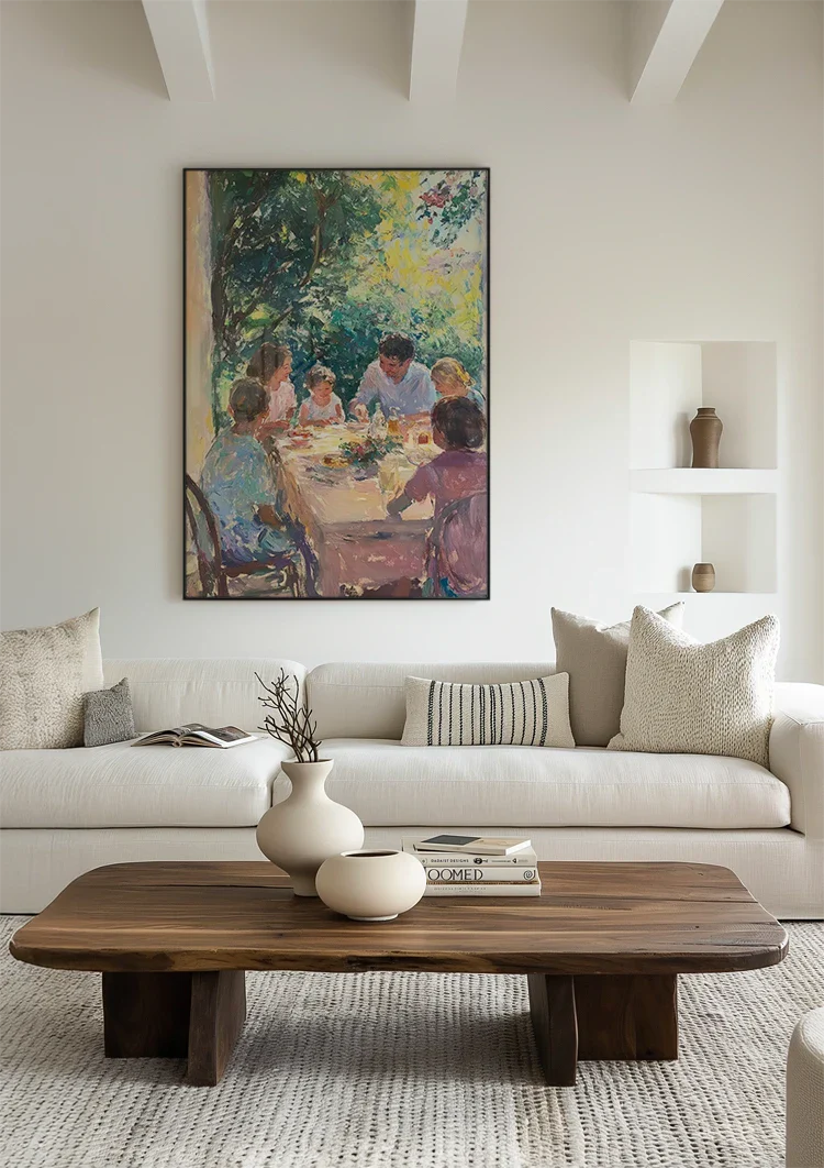 Familie Diner Buiten In Zonlicht Impressionistisch Schilderij