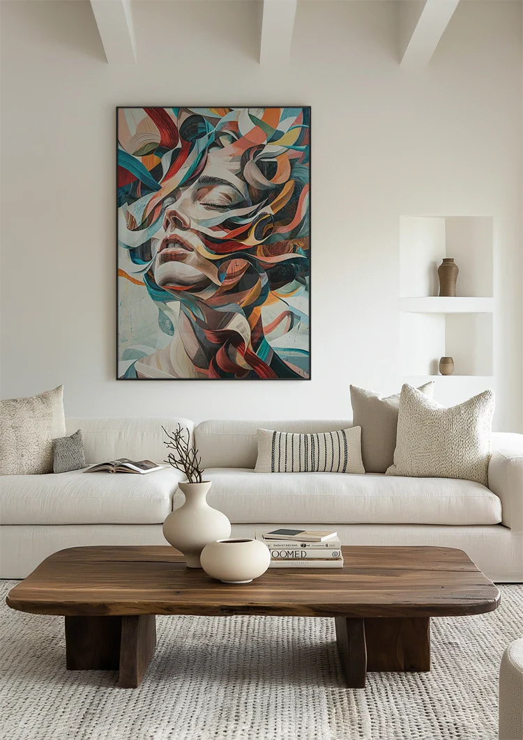 Abstraktes Frauenporträt mit bunten Strömungen Expressionistisches Gemälde
