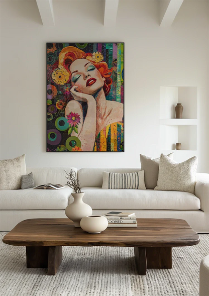 Glamorous Woman With Red Hair Colorful Pop Art Retro Painting