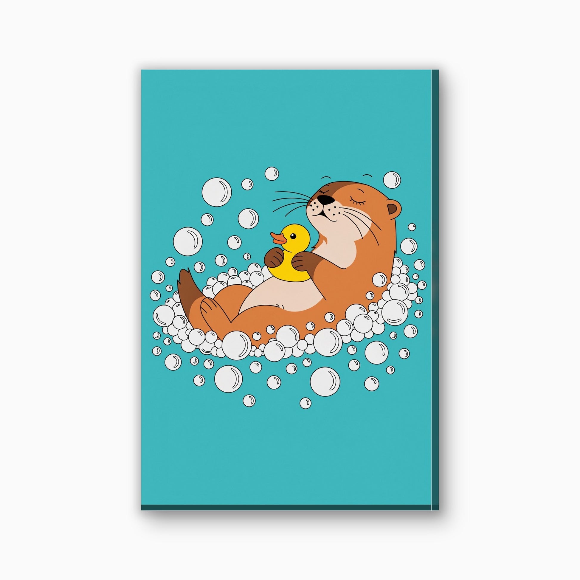 Otter in bubbelbad canvas schilderij in bruin en teal