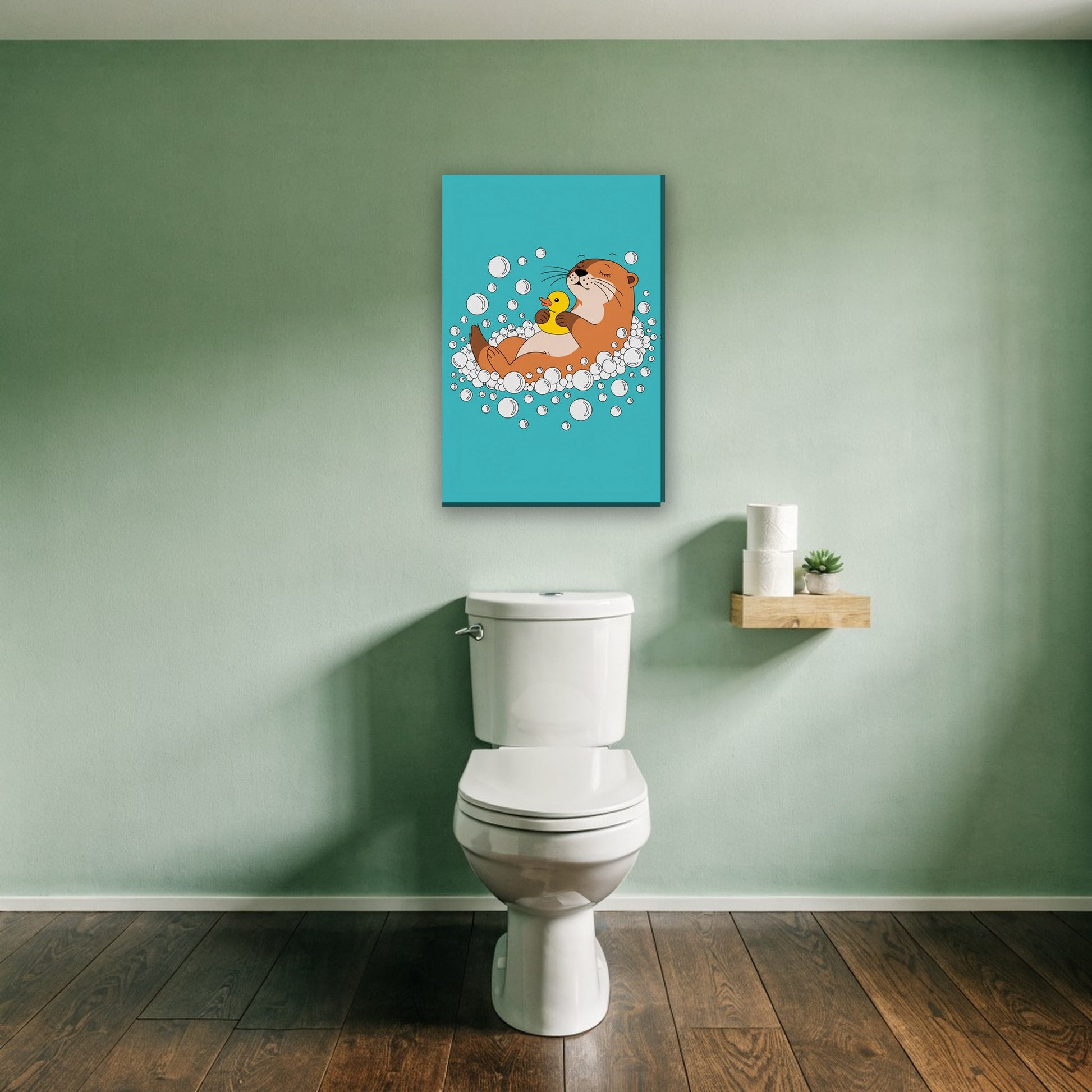 Otter in bubbelbad canvas schilderij aan de muur boven het toilet