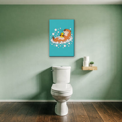 Otter in bubbelbad canvas schilderij aan de muur boven het toilet