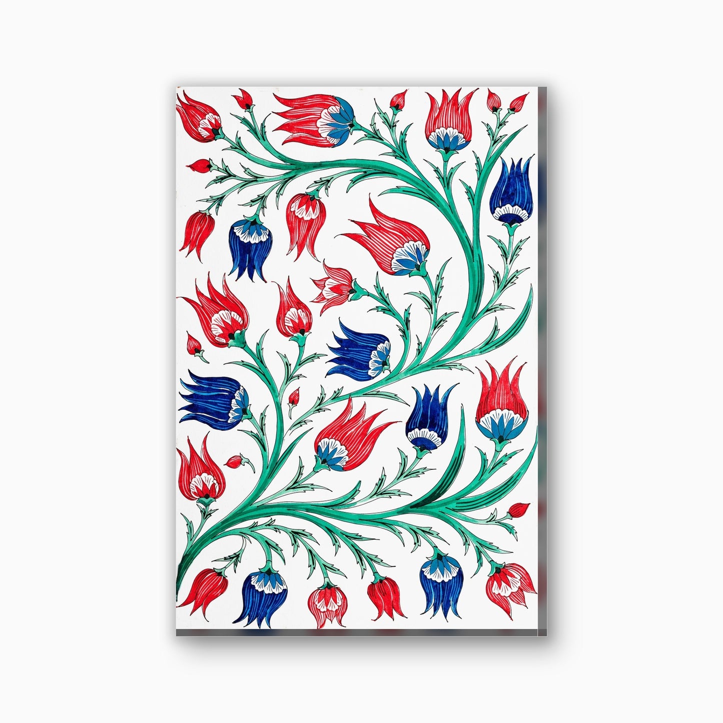 Ottomaanse tulpen canvas schilderij in rood en kobaltblauw
