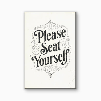 Please Seat Yourself bordje canvas schilderij in creme en antraciet