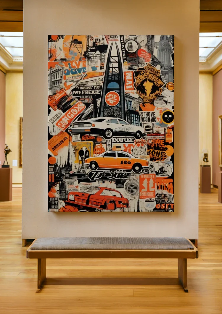 Urban Collage Taxi Car Pop Art Retro Painting