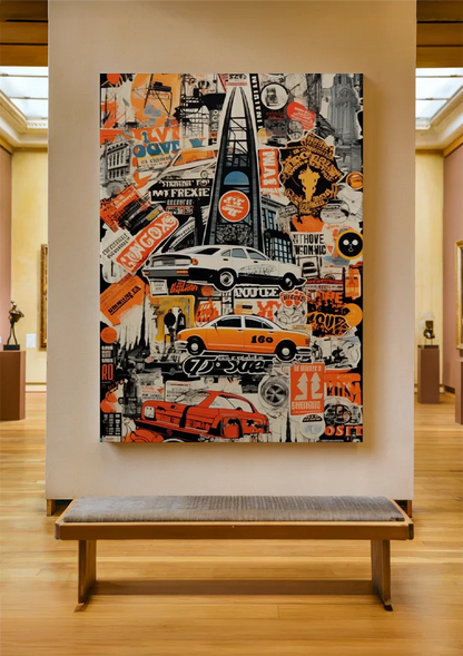 Urban Collage Taxi Car Pop Art Retro Painting