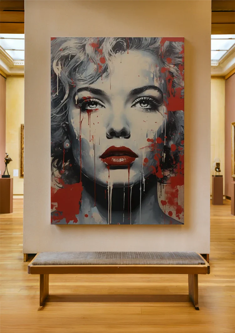 Frauenporträt Rote Lippen Graffiti Street Art Gemälde