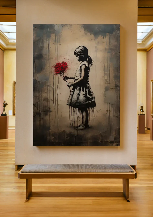 Silhouet meisje met boeket canvas schilderij aan de muur in de hal