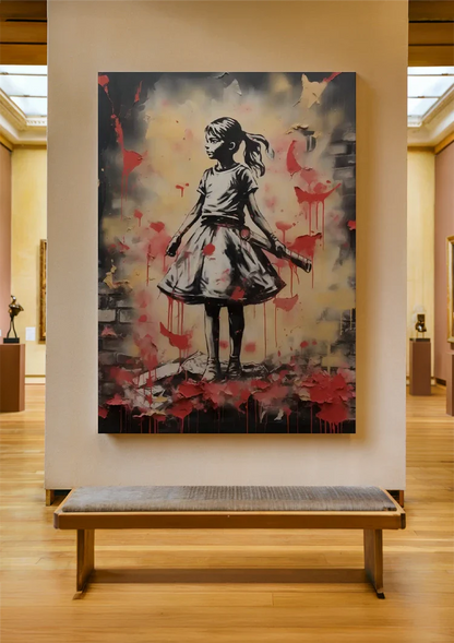 Girl with Red Butterflies Graffiti Street Art Painting