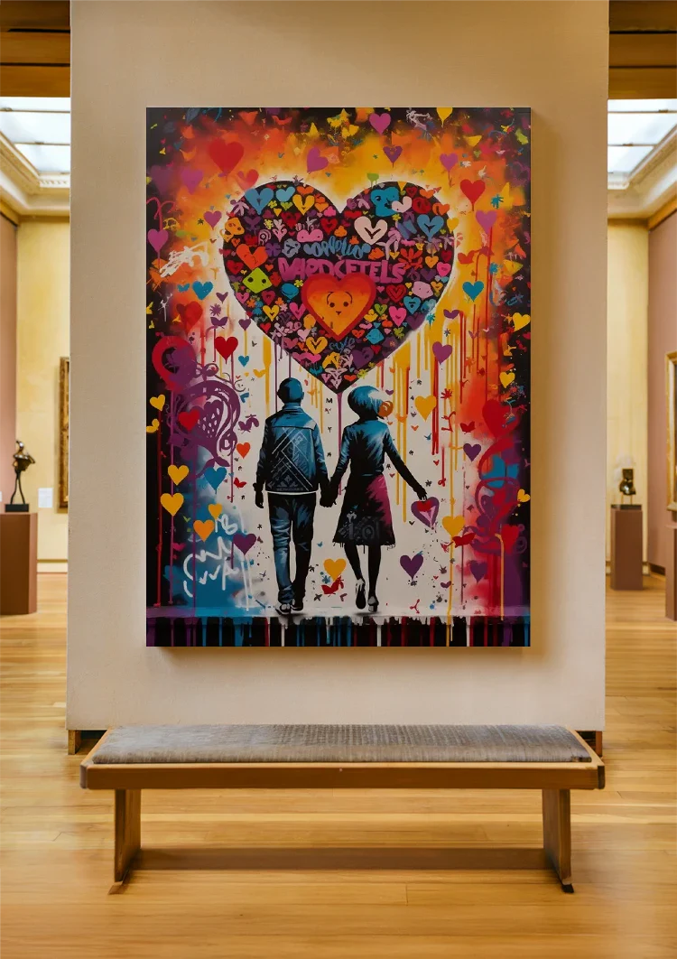 Set Colorful Hearts Graffiti Street Love Pop Art Painting