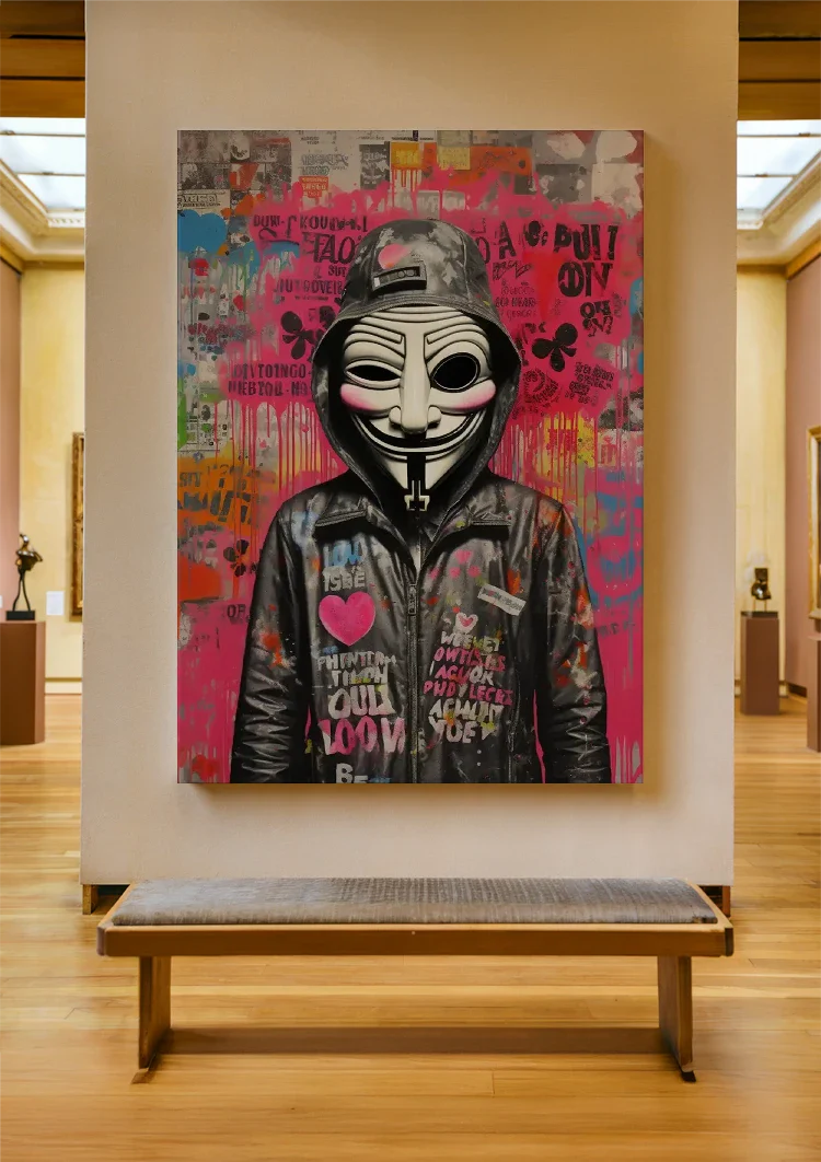 Person mit Guy-Fawkes-Maske Graffiti Streetart Gemälde