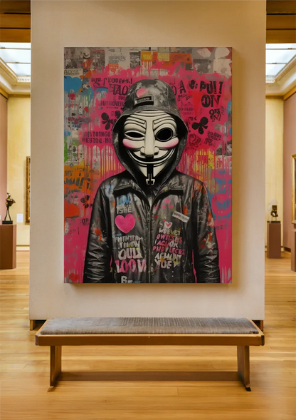 Person mit Guy-Fawkes-Maske Graffiti Streetart Gemälde