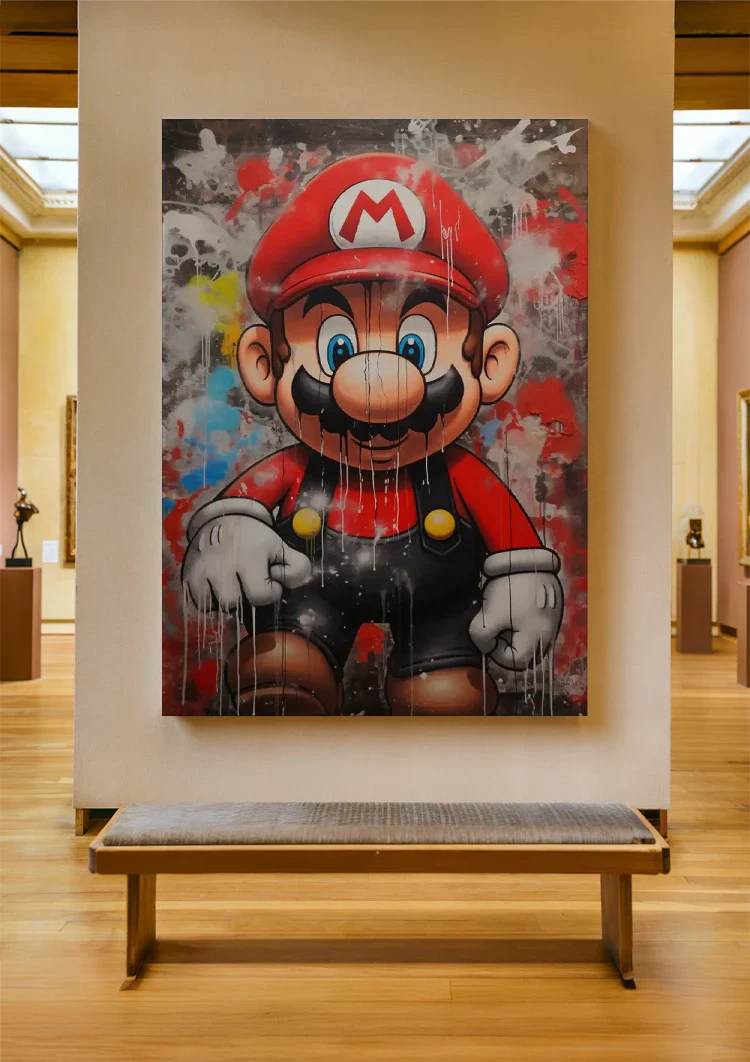 Mario Graffiti Straatkunst Kleurrijk Verfdrip Pop Art Schilderij