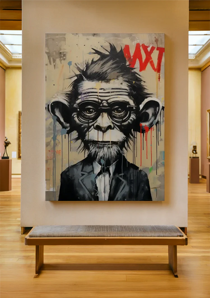 Monkey in Suit with Glasses Street Art Painting