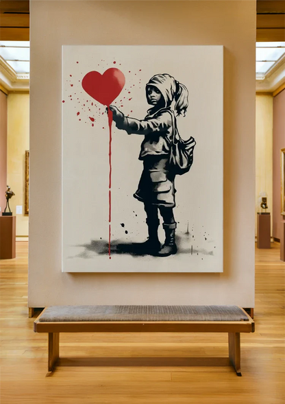 Meisje met Rood Hartballon Banksy Stijl Schilderij