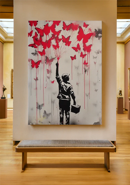Boy with Butterflies Silhouette Street Art Painting