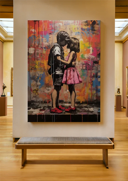 Two Children Together Colorful Street Art Painting