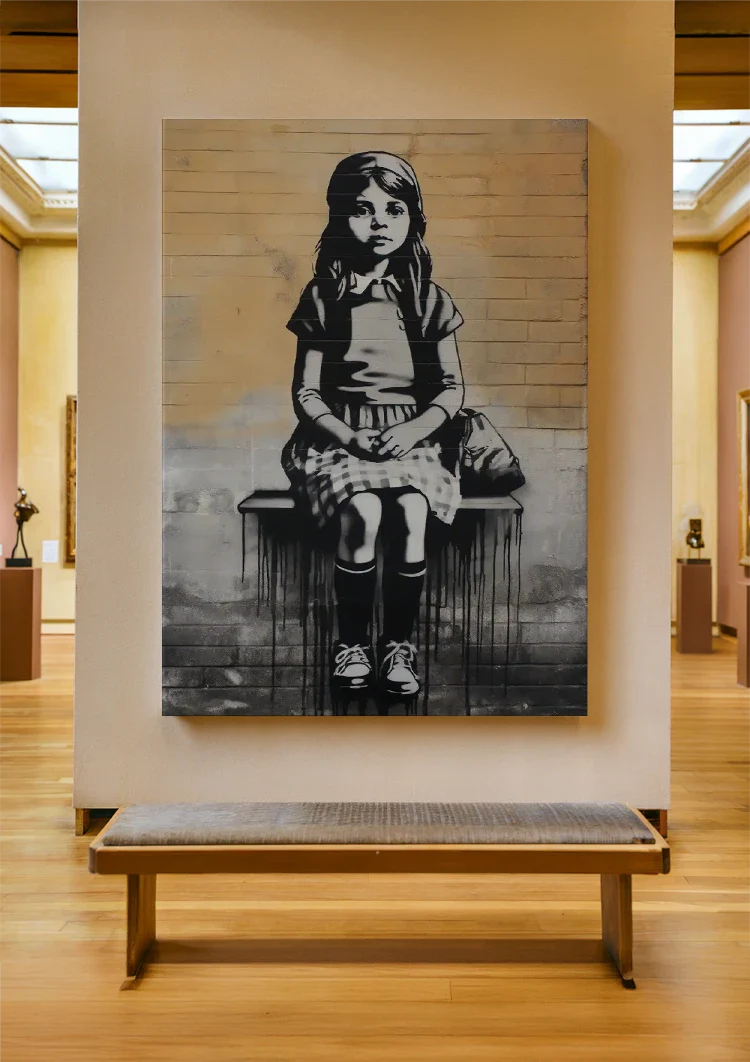 Girl on a Bench Black and White Realistic Painting