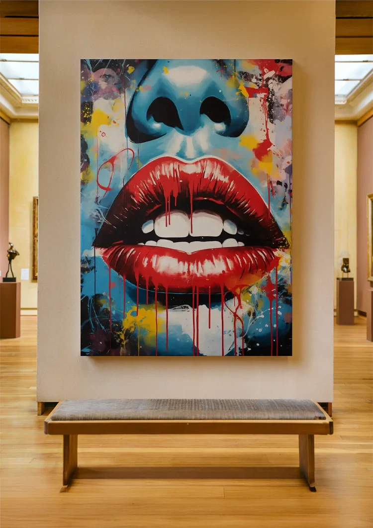 Close-up Red Lips Expressive Pop-Art Painting