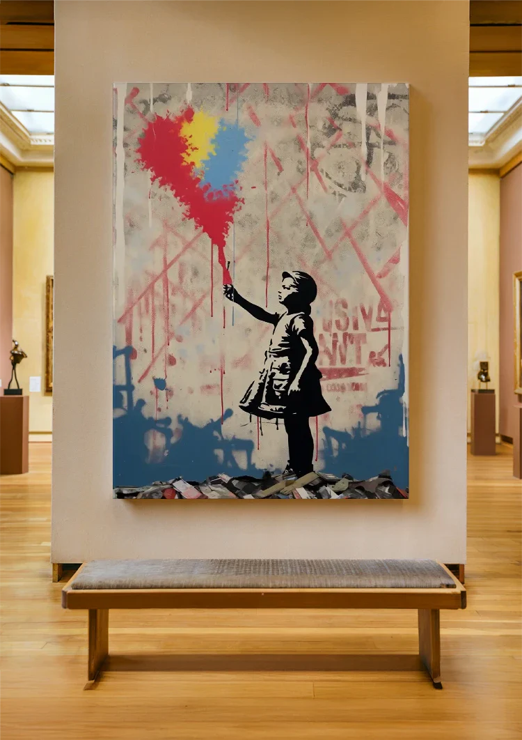 Girl with Colorful Balloons Banksy Style Painting