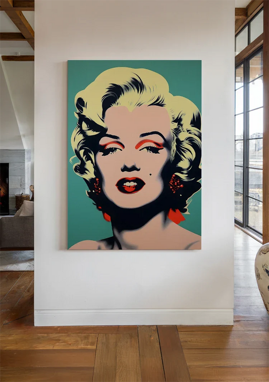 Marilyn Monroe pop art portret canvas schilderij boven het bed in de slaapkamer
