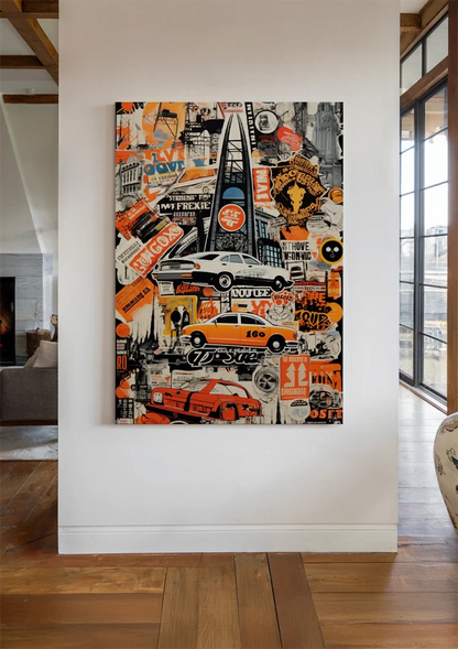 Urban Collage Taxi Car Pop Art Retro Painting