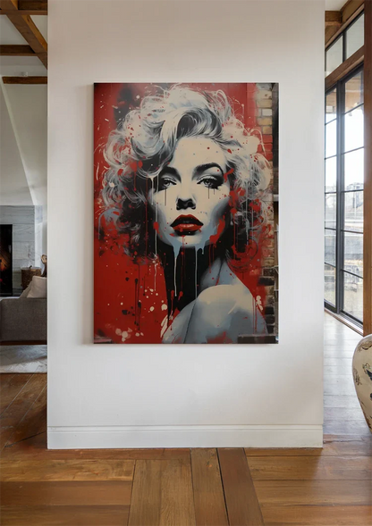 Black and White Female Portrait Red Lips Pop Art Painting
