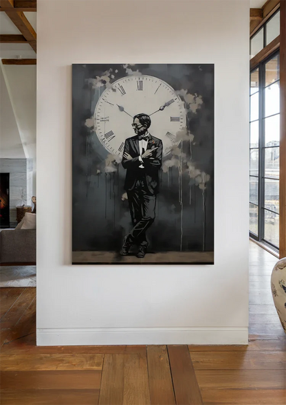 Man in Suit by Big Clock Graffiti Street Art Painting