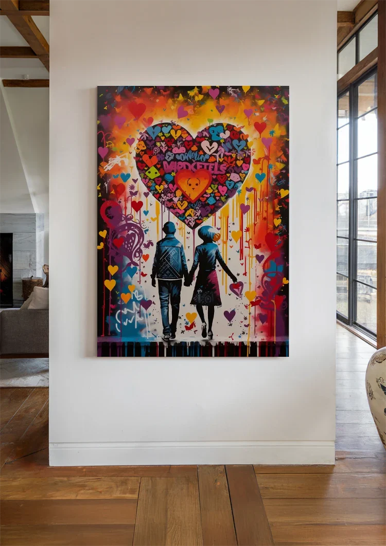 Zestaw kolorowe serca Graffiti Street Love Pop Art obraz na płótnie
