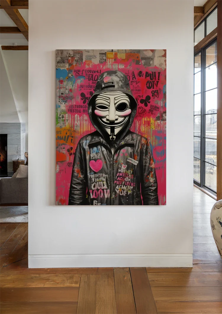 Person mit Guy-Fawkes-Maske Graffiti Streetart Gemälde