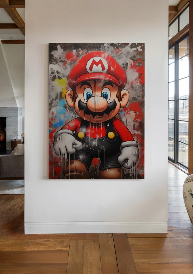 Mario Graffiti Straatkunst Kleurrijk Verfdrip Pop Art Schilderij