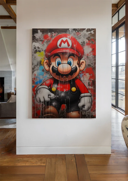 Mario Graffiti Straatkunst Kleurrijk Verfdrip Pop Art Schilderij