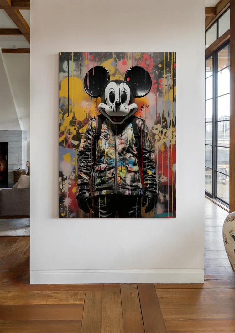 Grunge Cartoon Maus Straßenkunst Bunte Farbspritzer Malerei