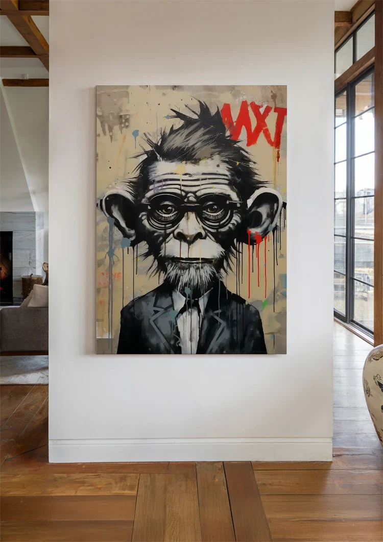 Monkey in Suit with Glasses Street Art Painting