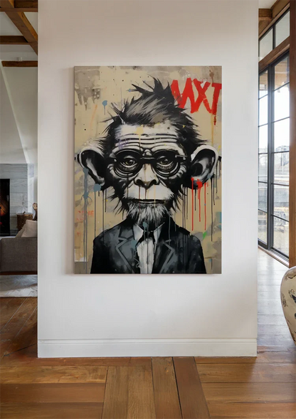 Monkey in Suit with Glasses Street Art Painting