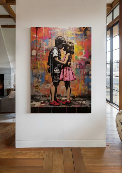 Two Children Together Colorful Street Art Painting