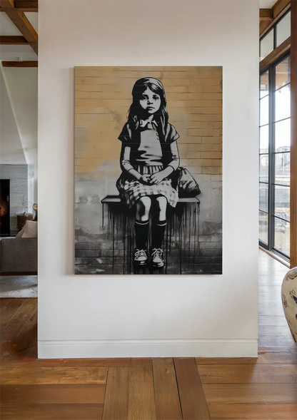 Girl on a Bench Black and White Realistic Painting