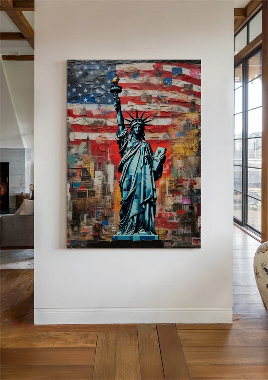 Freiheitsstatue New York Amerikanische Flagge Pop Art Gemälde