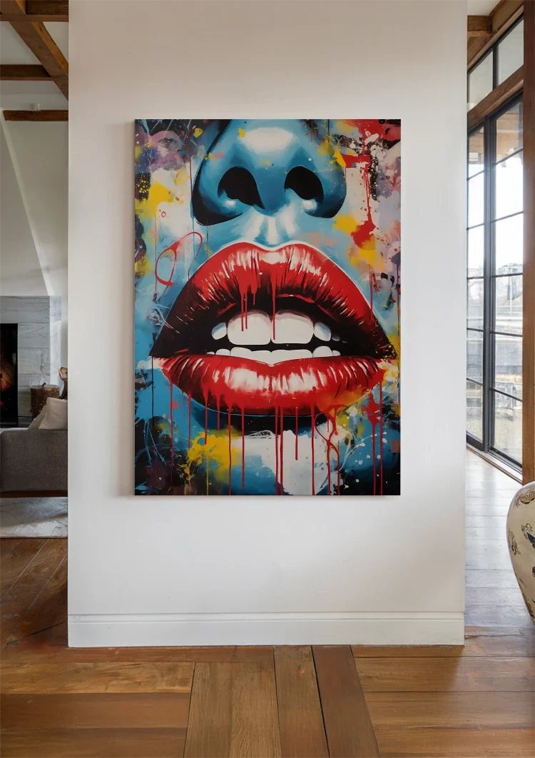Close-up Red Lips Expressive Pop-Art Painting