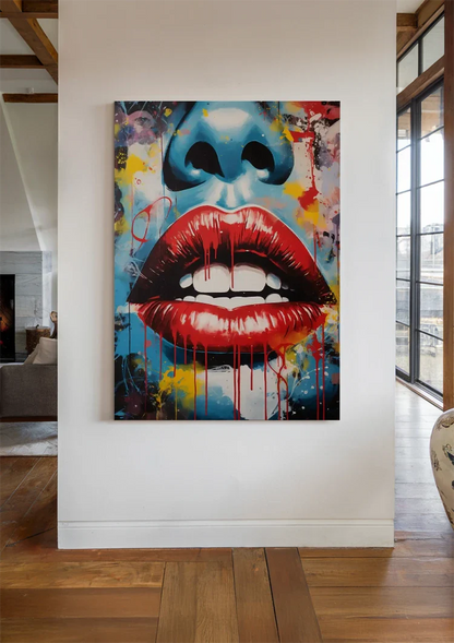 Close-up Red Lips Expressive Pop-Art Painting