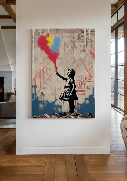 Girl with Colorful Balloons Banksy Style Painting