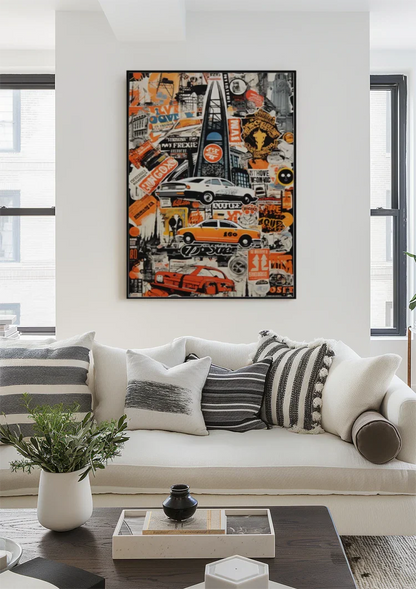 Urban Collage Taxi Car Pop Art Retro Painting