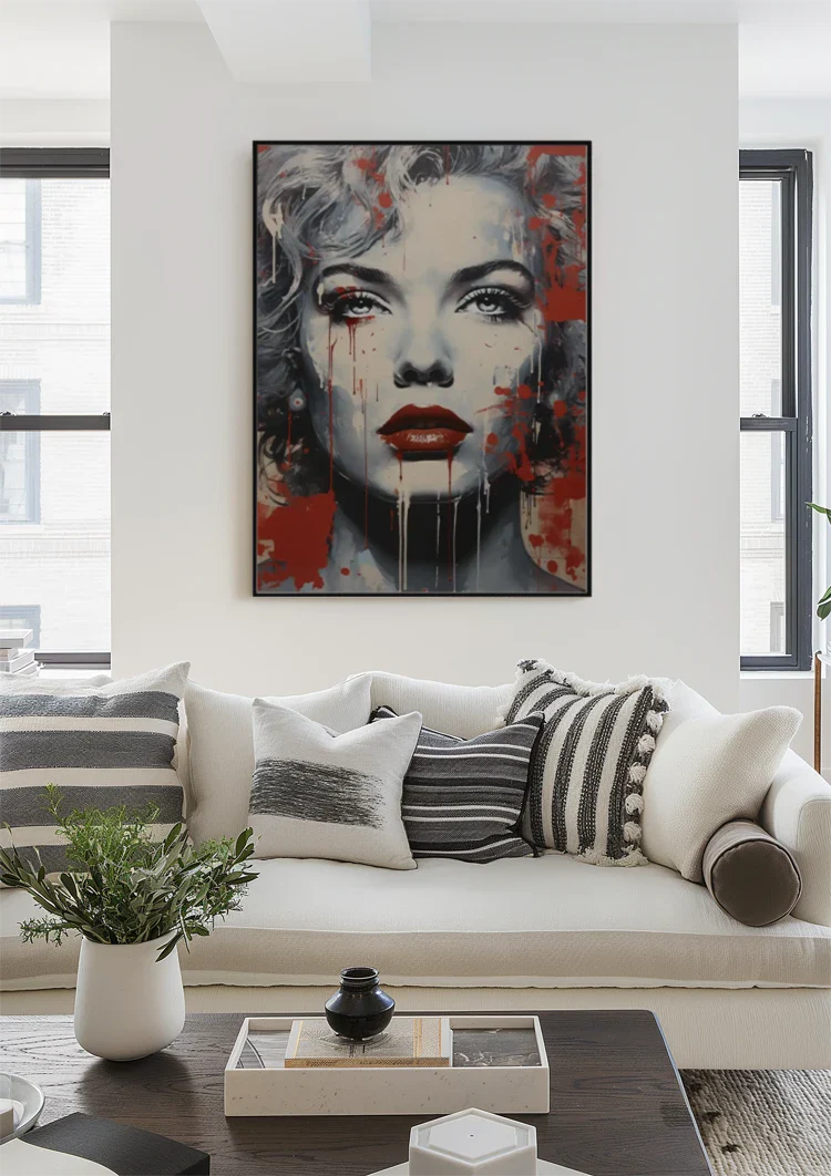 Frauenporträt Rote Lippen Graffiti Street Art Gemälde