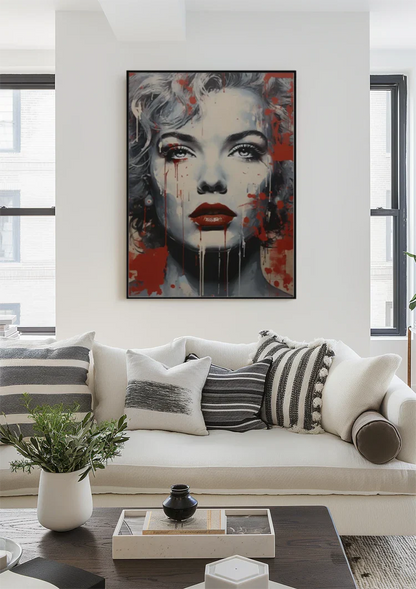 Frauenporträt Rote Lippen Graffiti Street Art Gemälde