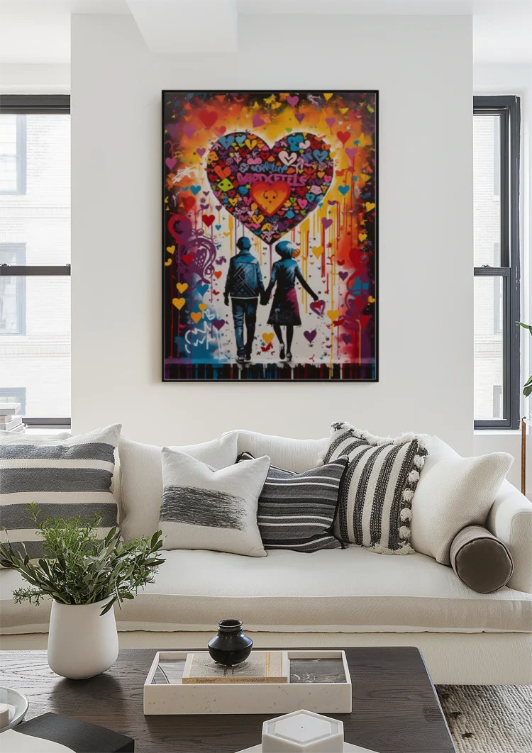 Set Colorful Hearts Graffiti Street Love Pop Art Painting