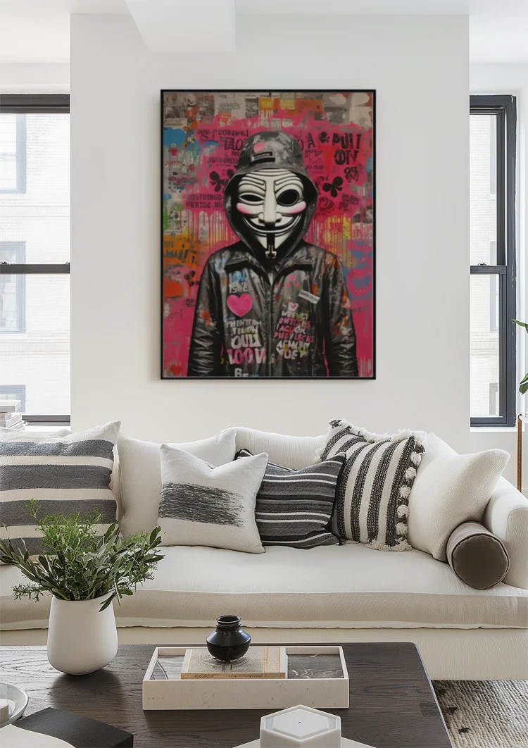 Person mit Guy-Fawkes-Maske Graffiti Streetart Gemälde