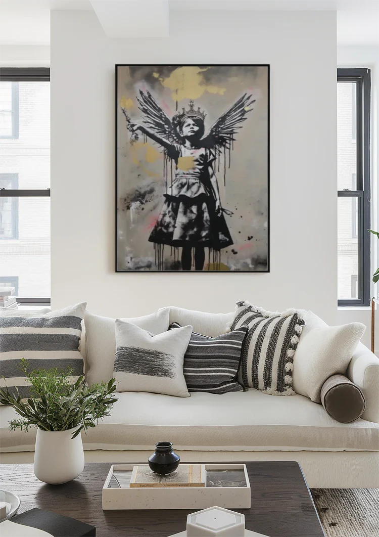 Meisje met Vleugels Kroon en Zwaard Schilderij