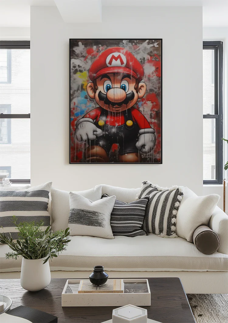 Mario Graffiti Straatkunst Kleurrijk Verfdrip Pop Art Schilderij